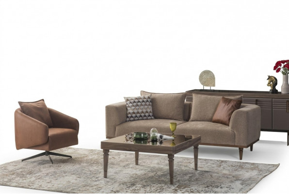 Canapé-Set Dräisëtzer Still Gepolstert Sofa Modern Stoffséi Braun Set