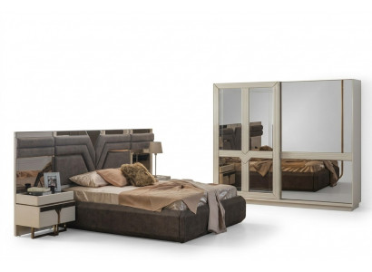Schlofzëmmer-Garnitur duebel Bett, Bett-Nuechtstëscher 4-Teileg Gri, Schaf