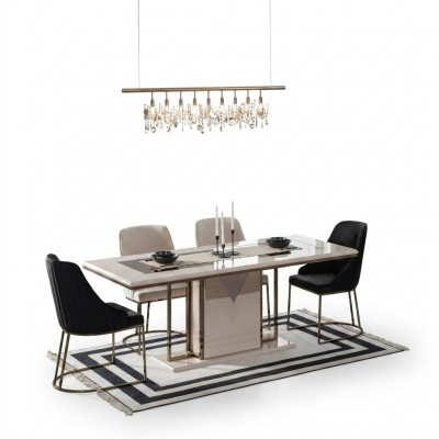 Iesswénkel Iessgrupp Iesszëmmer Iessdësch Still Set 7-Deeler Luxus Wäiss Modern