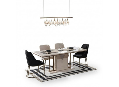 Iesswénkel Iessgrupp Iesszëmmer Iessdësch Still Set 7-Deeler Luxus Wäiss Modern