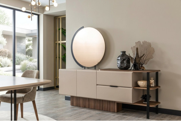 Garnitur Sideboard mat Spigel Beige Holzschaf Schaf Holz Design