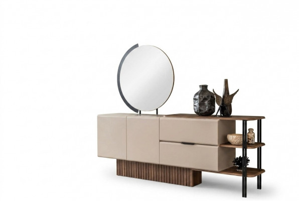 Garnitur Sideboard mat Spigel Beige Holzschaf Schaf Holz Design