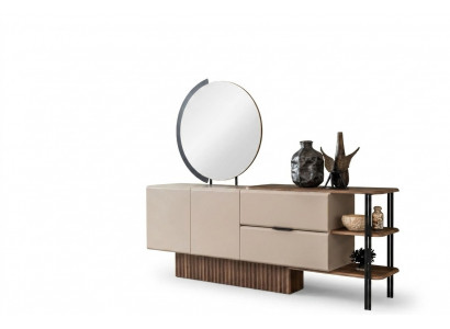 Garnitur Sideboard mat Spigel Beige Holzschaf Schaf Holz Design