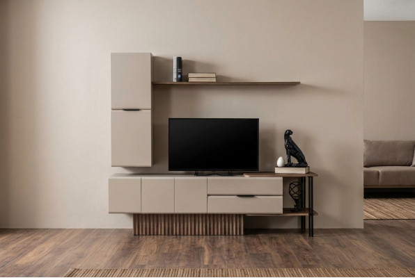 Wunnwand TV-Stänner Wandschaf RTV Lowboard Beige Holz Regaler