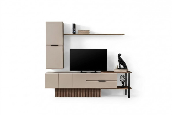 Wunnwand TV-Stänner Wandschaf RTV Lowboard Beige Holz Regaler