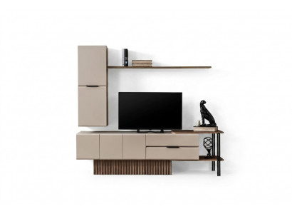 Wunnwand TV-Stänner Wandschaf RTV Lowboard Beige Holz Regaler