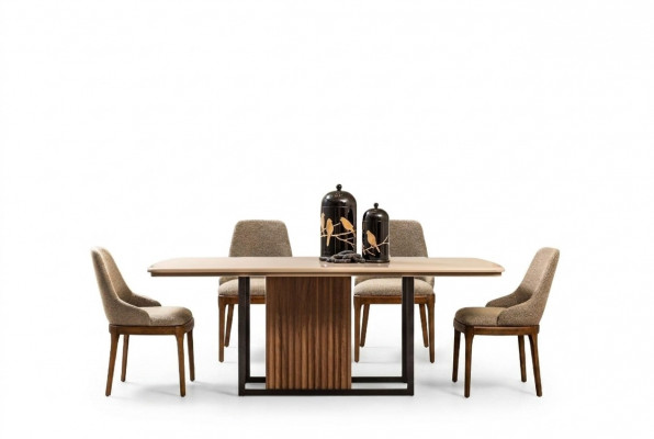 Iessgrupp Komplette Iesszëmmer Iessdësch Still 7-deelech Beige Iesseck Set