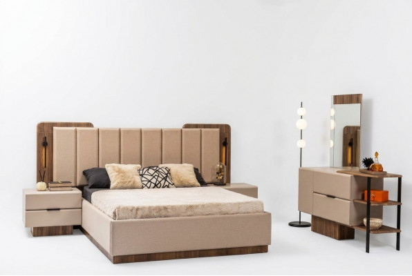 Schlofkummer Garnitur Duebelbett Nuetstiesch Beige Stoff 4tlg Schmink.