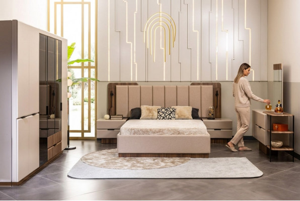Duebellbett Garnitur Nuetsdëscher Beige Stoff 5tlg Schmink Schaf Bett