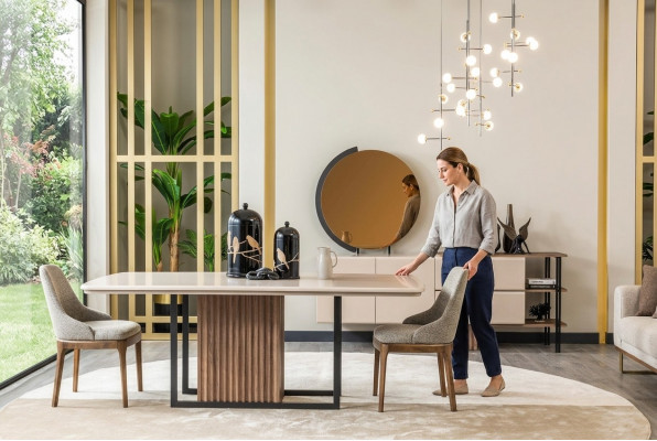 Iesszëmmer Iessgrupp Komplett Iessdësch Stull 9tlg Beige Iesseck Set