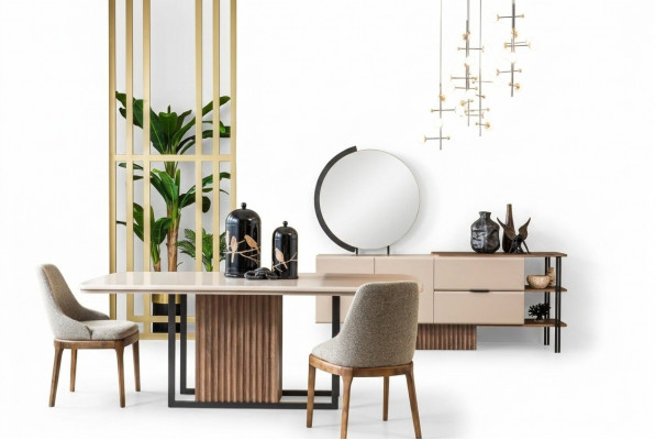Iesszëmmer Iessgrupp Komplett Iessdësch Stull 9tlg Beige Iesseck Set