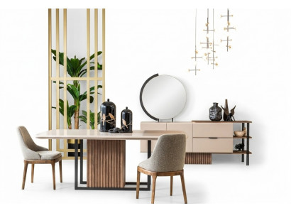 Iesszëmmer Iessgrupp Komplett Iessdësch Stull 9tlg Beige Iesseck Set