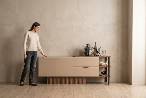 Anrichte Sideboard Holzschaf Schaf Kommoud Schaf Holz Beige Modern.