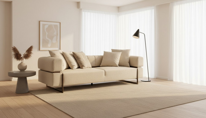 Crème dräisëtzer Designer-Stoffsofa Polstermöbel Luxuséisegen 3-Sëtzer