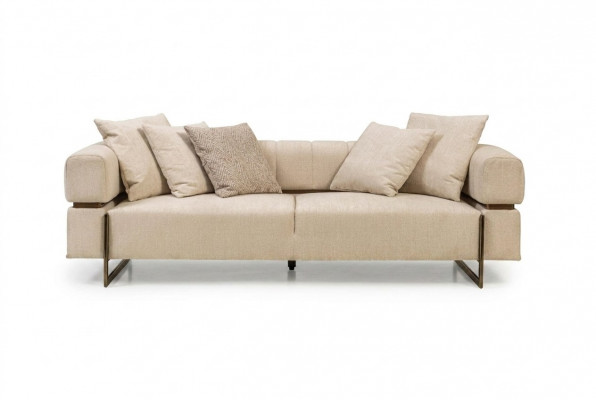 Crème dräisëtzer Designer-Stoffsofa Polstermöbel Luxuséisegen 3-Sëtzer