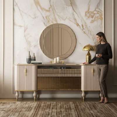 Luxuriéist Wunnzëmmer Set Modern Sideboard Glas Spigel Holzanrichte