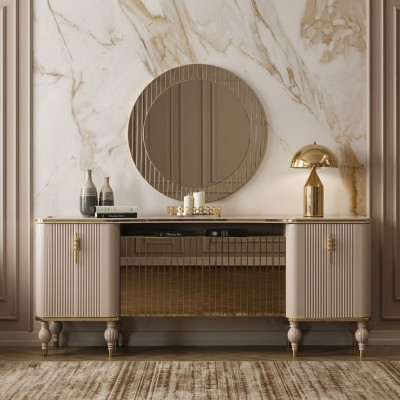 Luxuriéist Wunnzëmmer Set Modern Sideboard Glas Spigel Holzanrichte