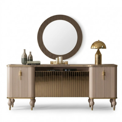 Luxuriéist Wunnzëmmer Set Modern Sideboard Glas Spigel Holzanrichte