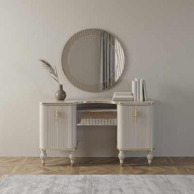 Beigen Make-up Dësch Designer Frisiertisch Kosmetiktisch Konsol Spigel