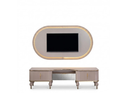 Modern beige Wunnmauer Garnitur Designer RTV-Lowboard Wandpanel 2-Stéck