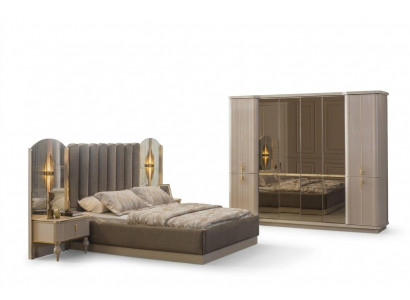Luxuriéis Schlofzëmmer Designer Duebelbett Kleederschaf Nuetsdëscher