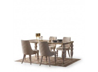 Dunkel-Beige Iessgruppier Designer Holz Iessdësch x6 Still 7tlg Luxus Set