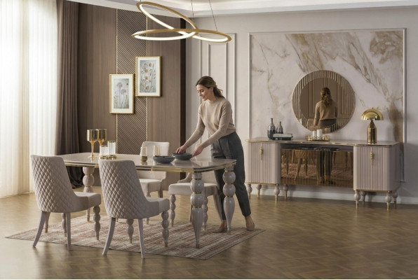 Beige Iessset Designer Iesszëmmer Miwwelen Iessdësch Still Sideboard 9d.
