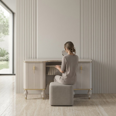 Beigen Designer Kosmetiksfestscheetchen, Poschechtisch Schlofzëmmer Exklusiv Miwwelen