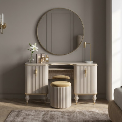Beigen Designer Kosmetiksfestscheetchen, Poschechtisch Schlofzëmmer Exklusiv Miwwelen
