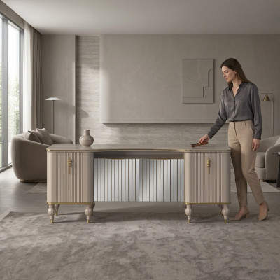 Modern beige Anrichte Luxus Sideboard Wunnzëmmer Holzschaf Nei