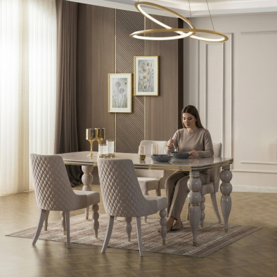 Beigen Iesszëmmerdësch Luxuriéise Holzdësch Designer Iesszëmmermiwwel Nei
