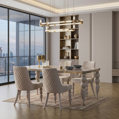 Beigen Iesszëmmerdësch Luxuriéise Holzdësch Designer Iesszëmmermiwwel Nei
