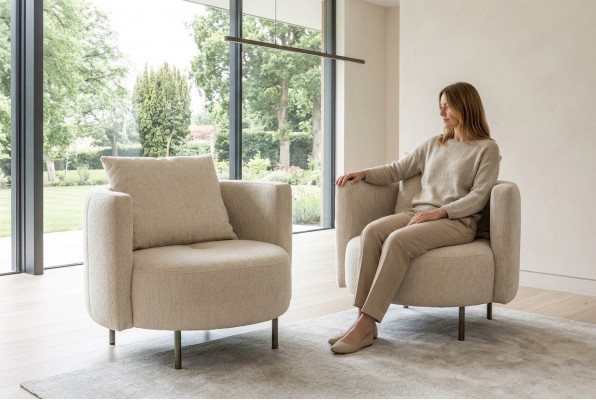 Beige Textil Sëtz Designer Clubssëtz Cocktailsëtz Gepolstert Miwwelen