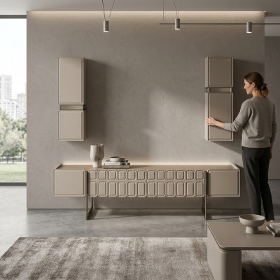 Modern Wunnzëmmer Holz Miwwelen Designer TV-Schaf x2 Wandregaler 3tlg Set