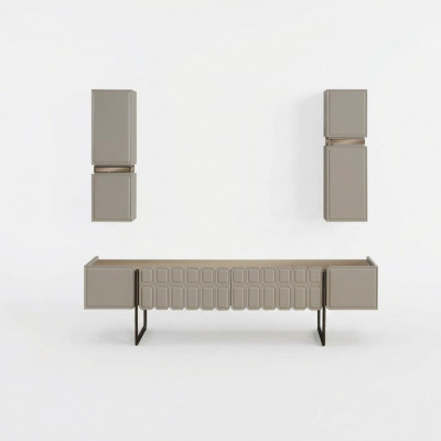 Modern Wunnzëmmer Holz Miwwelen Designer TV-Schaf x2 Wandregaler 3tlg Set