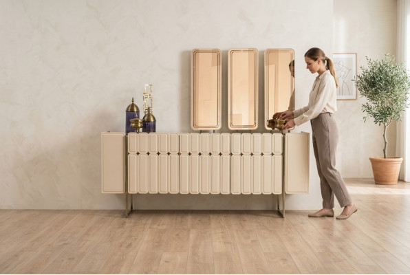 Modern beige Sideboard Luxus Anrichte Exklusiv x3 Spigel 4tsk
