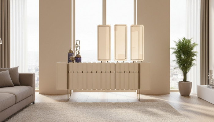 Modern beige Sideboard Luxus Anrichte Exklusiv x3 Spigel 4tsk
