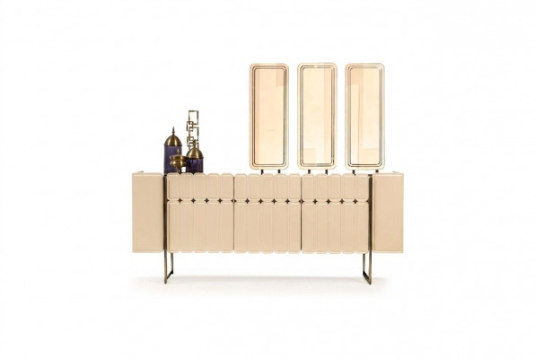 Modern beige Sideboard Luxus Anrichte Exklusiv x3 Spigel 4tsk