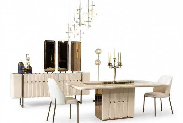 Wäiss Adel Iesszëmmer Grupp Designer Edelstol Dësch Luxuséiert x6 Still