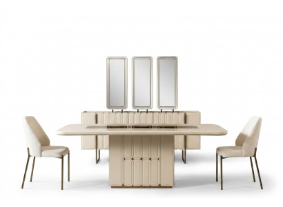 Modern wäisst Iesszëmmer Set Iessdësch Sideboard Still x3 Spigel 9 Deeler