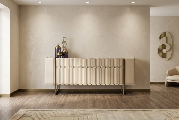 Beige Holzgefaasst Designer Kommode Sideboard Holzschaf Luxus Miwwelstéck