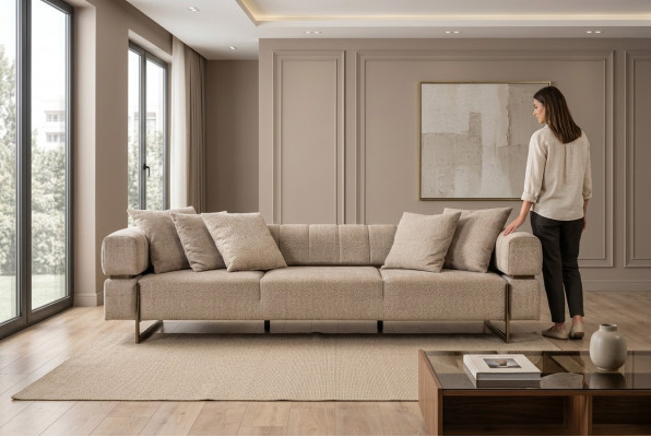 Beige Véiersëtzer Designer Stoffsreg Sofa Polstersofa Wunnzëmmer Couchen