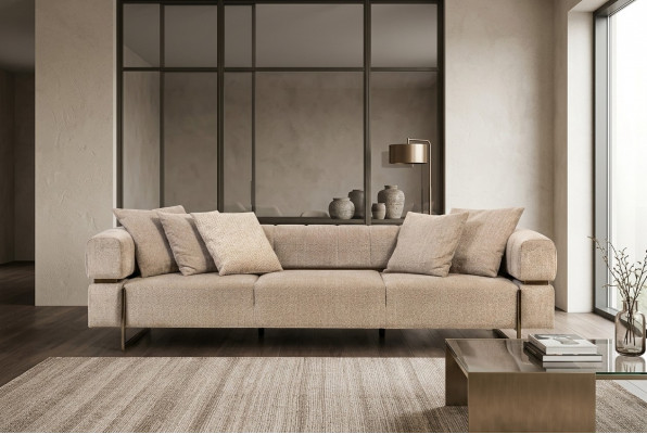 Beige Véiersëtzer Designer Stoffsreg Sofa Polstersofa Wunnzëmmer Couchen