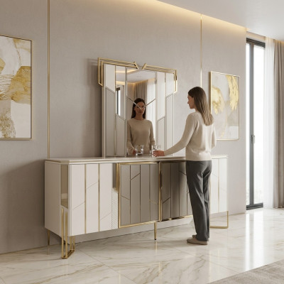 Luxus Säitendësch mat Spigel Anrichte Kommode Schaf Holz Wäiss Design