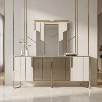 Luxus Säitendësch mat Spigel Anrichte Kommode Schaf Holz Wäiss Design