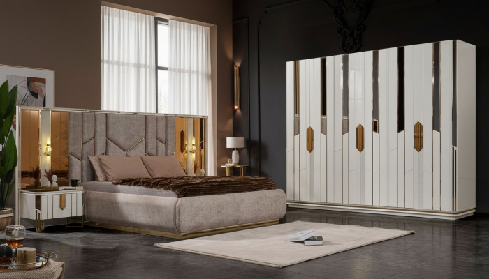 Komplett Schlofzëmmer Duebelbetter Bett Schaf Schiefcher wäiss 4er-Set