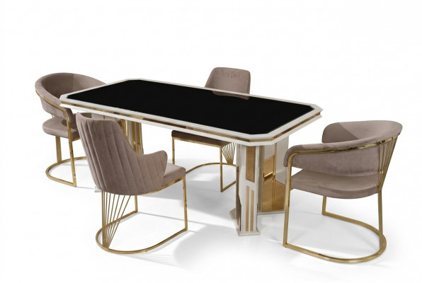 Luxus Iesszëmmer Garnitur Iessgruppe Iess-Eck Iessdësch Still Beige 7-Deeler.