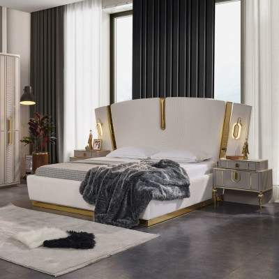 Schlofzëmmer Duebelbett Garnitur Bett Nuetsdëscher Wäiss 3tlg Luxus
