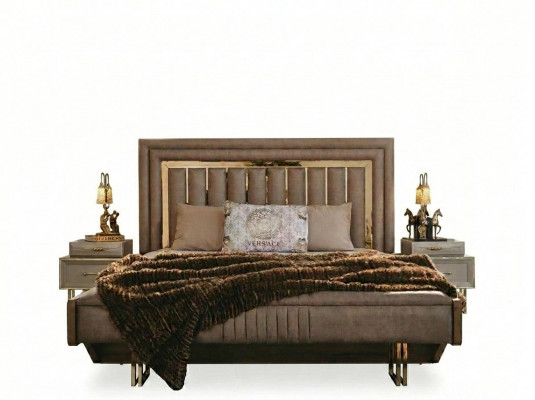 Komplett Schlofzëmmermiwwelen Duebelbett Bett Nuetsdëscher Beige 3 Deeler.