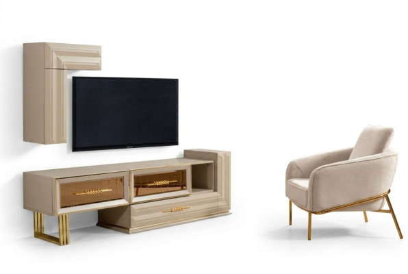 Wunnwand RTV Lowboard Sideboard TV Ständer Wandschaf Beige Modern